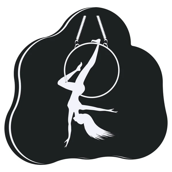 Aerial Yoga Auf Dem Ring Weiße Silhouette Einer Dame Auf — Stockvektor