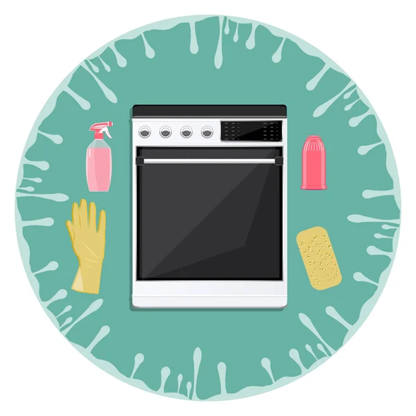 厨房炉 橡胶手套 消毒瓶 抽象图标隔离向量 卫生设施 销毁细菌病毒 — 图库矢量图片