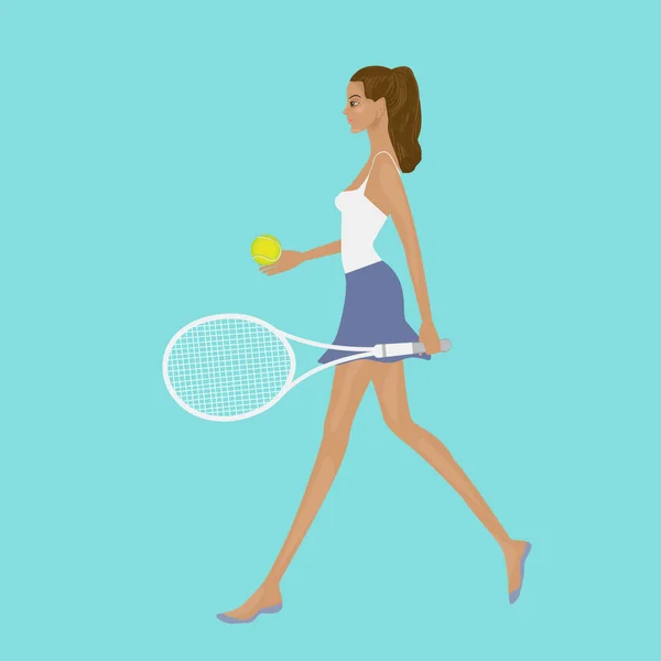 テニスラケットとボールを持つ女の子 ベクトル キャンプだ ライフスタイル — ストックベクタ