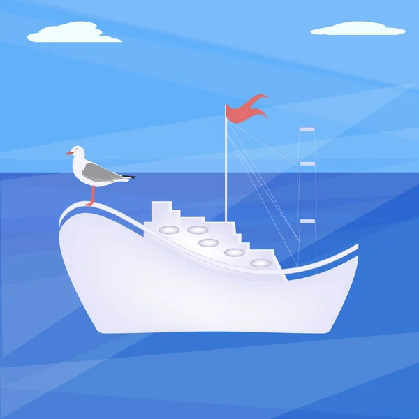 Sea Landscape Yacht Big Sea Gull Abstract Illustration Vector Banner — Stock Vector