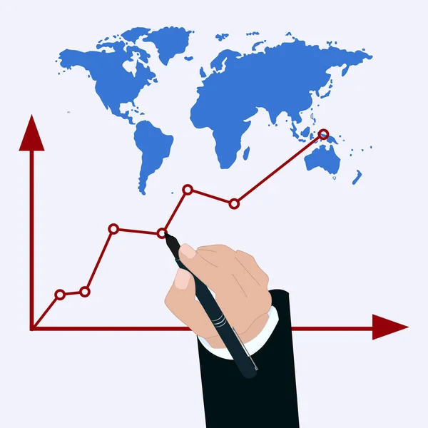 Empresario Mano Dibuja Con Marcador Gráfico Mapa Del Mundo Aislado — Vector de stock