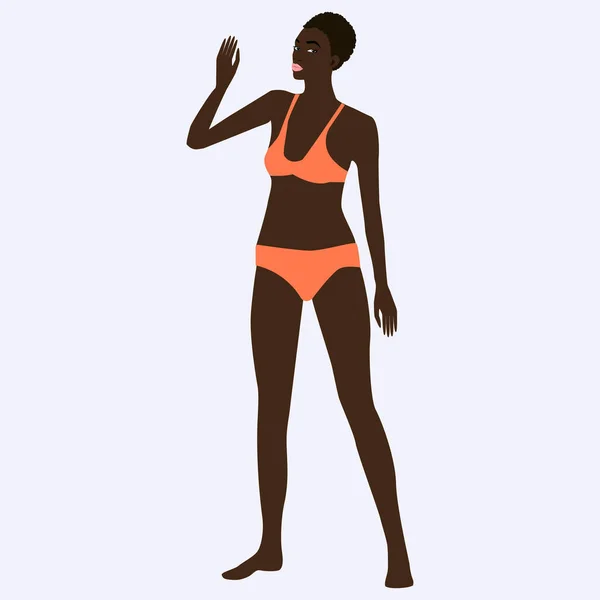Dame Afro Américaine Maillot Bain Isolé Sur Fond Blanc Vecteur — Image vectorielle