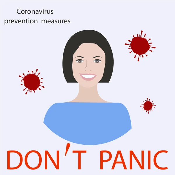 大流行性流感 别慌张病毒的斑点 微笑的女性病媒 Coronavirus预防措施 — 图库矢量图片