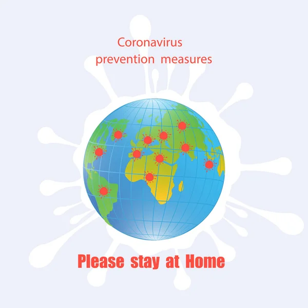 带有病毒感染病灶的球体 请呆在家中 传病媒介 Coronavirus预防措施大流行性流感 — 图库矢量图片