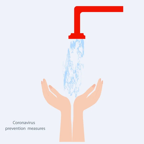 Água Derrama Torneira Duas Mãos Isoladas Fundo Branco Vetor Prevenção — Vetor de Stock