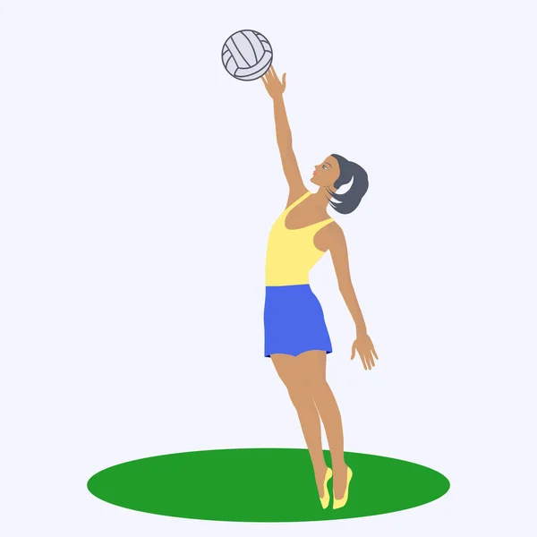 Chica Con Voleibol Aislado Sobre Fondo Blanco Vector Acampar Juegos — Vector de stock