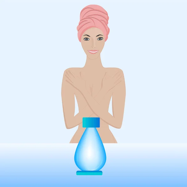 Hygiène Personnelle Fille Avec Une Serviette Sur Tête Agent Bain — Image vectorielle