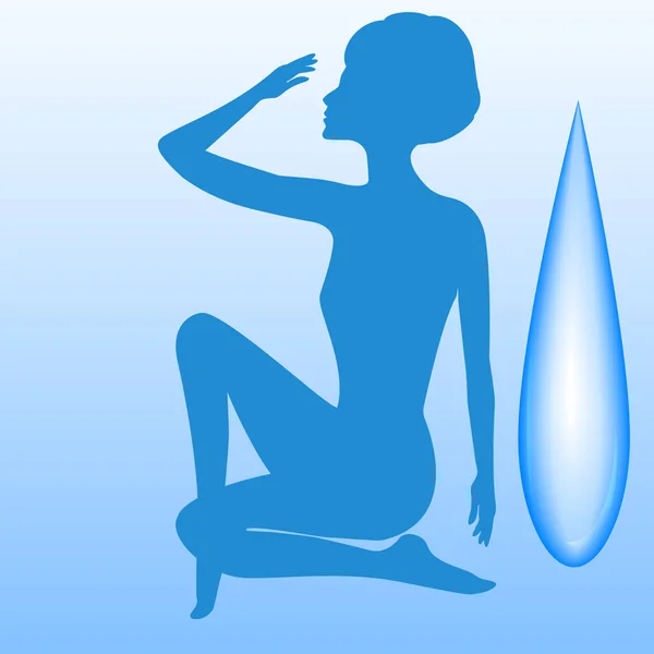 Προσωπική Υγιεινή Κορίτσι Κάθεται Ένα Μπλε Φόντο Σταγόνα Νερού Διάνυσμα — Διανυσματικό Αρχείο
