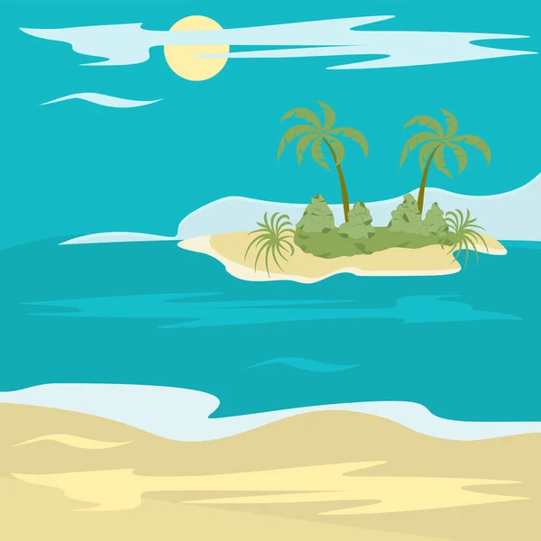 Морской Пейзаж Остров Пальма Песчаный Берег Облака Вектор Туризм Путешествия — стоковый вектор