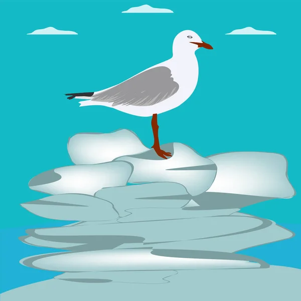 一只海鸥矗立在一块石头上 一个岩石岛 一个水矢量 旅行横幅 在异国他乡的旅行 — 图库矢量图片