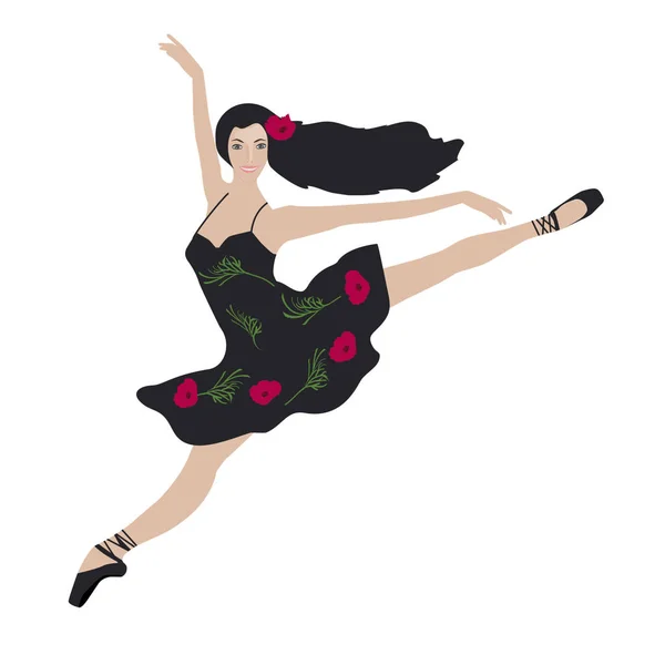 Bailarina Zapatos Ballet Hermoso Vestido Con Flores Aislado Sobre Fondo — Vector de stock