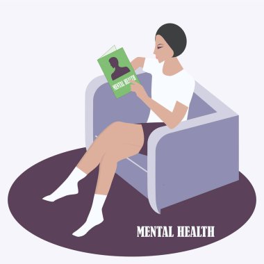 A girl sits in an armchair, reads a magazine - isolated - vector. Stay at home. Mental health Quarantine. clipart