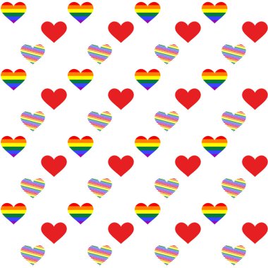 Gökkuşağı renginde kalplerin deseni - vektör. Gay Gururu. LGBT kavramı.