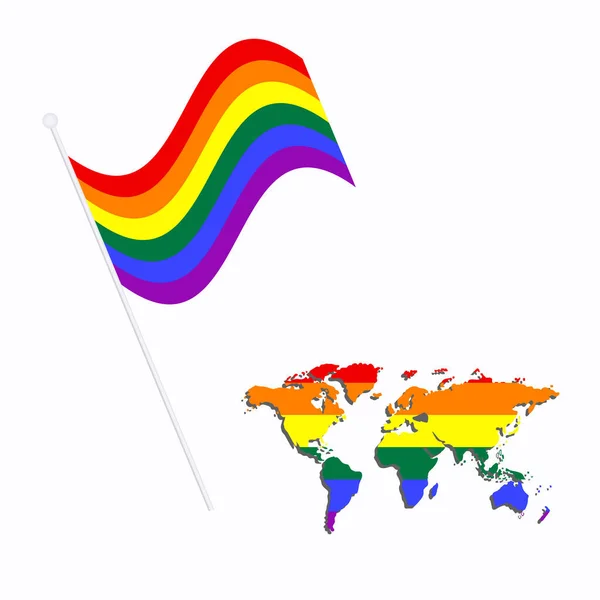 Bandeira Arco Íris Orgulho Movimento Lgbt Mapa Mundo Ilustração Colorida —  Vetores de Stock