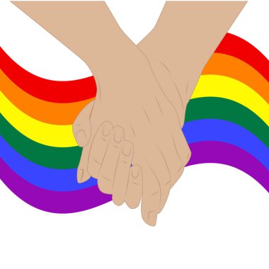 Erkek eller birleşmiş - gökkuşağı renkli LGBT şeridi - beyaz arka planda izole edilmiş - vektör. Gay Gururu. LGBT kavramı.