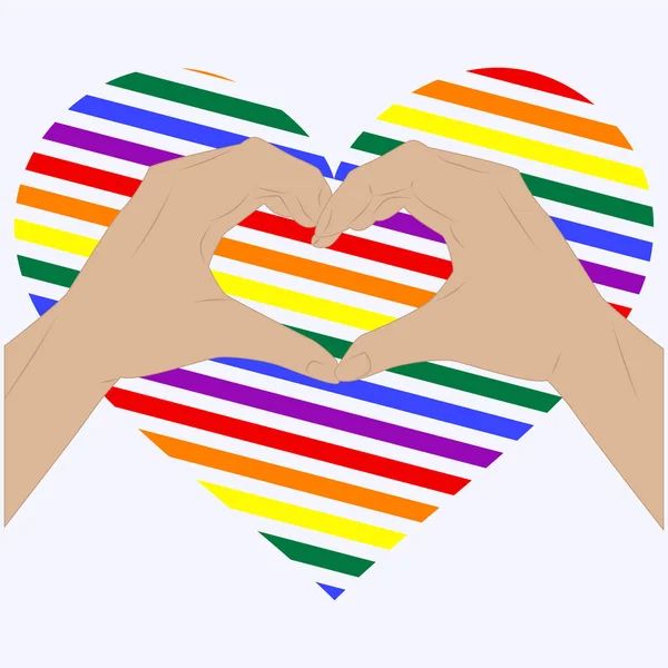 Palmas Mãos Conectadas Forma Coração Coração Listrado Colorido Arco Íris —  Vetores de Stock