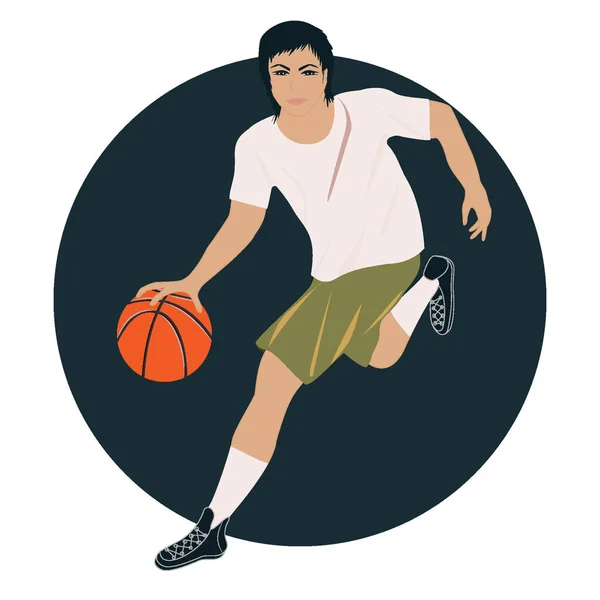 Icono Jugador Con Baloncesto Vector Concepto Deportivo — Vector de stock