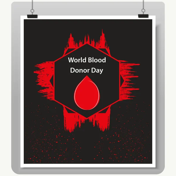 Hari Donor Darah Sedunia Setetes Darah Gaya Grunge Seni Kreatif - Stok Vektor
