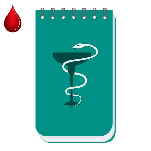 Notepad Dengan Mangkuk Sivol Medis Dengan Ular Setetes Darah Vektor - Stok Vektor