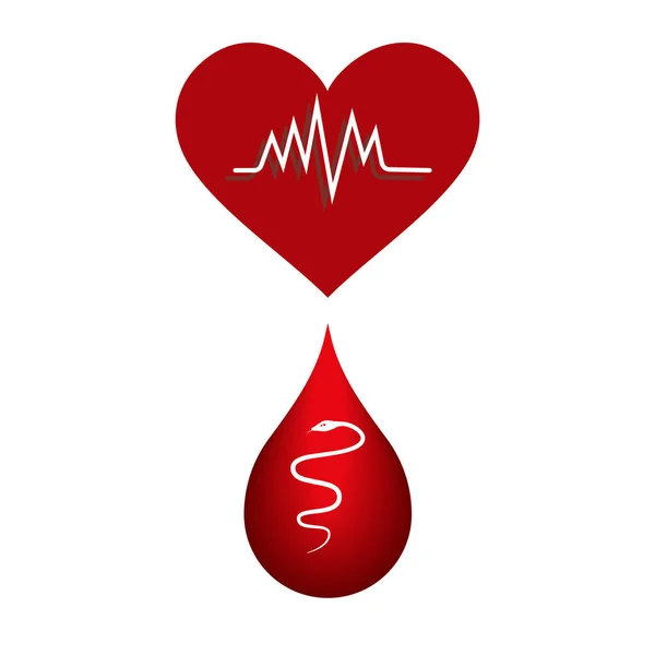 Coeur Rouge Une Goutte Sang Avec Des Symboles Médicaux Vecteur — Image vectorielle