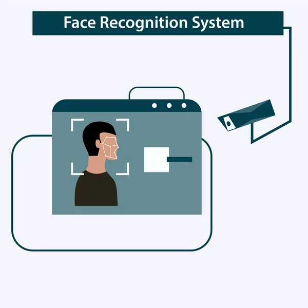 Mand Udfører Biometrisk Identifikation Vektor Ansigtsgenkendelsessystem – Stock-vektor