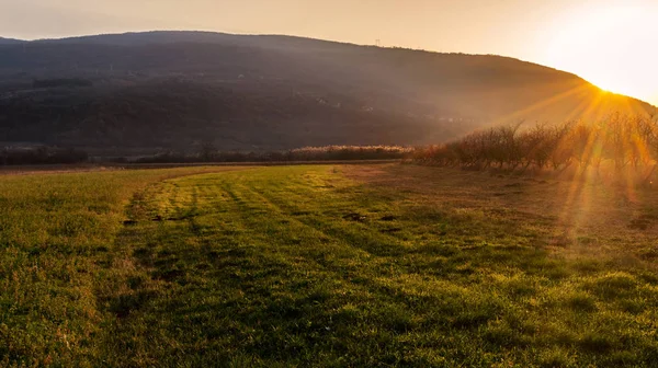 Rayons de soleil du soir sur un paysage — Photo