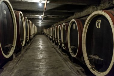 Bir winery içinde varil satır