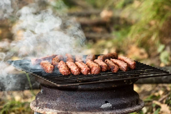 Cuisine Balkanique Cevapi Porc Viande Hachée Grillée Sur Gril Improvisé — Photo