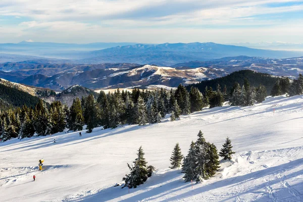 Impresionante Paisaje Nevado Invierno Montaña Con Árboles Picos Día Montaña — Foto de Stock