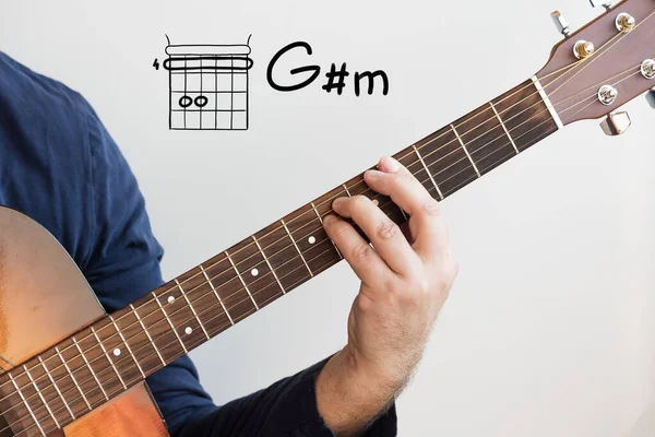 Apprendre Guitare Homme Avec Une Chemise Bleu Foncé Jouant Des — Photo