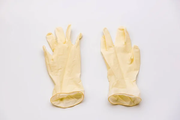Medical Latex Protective Gloves White Background Coronavirus Protection Top View — Stock Photo, Image