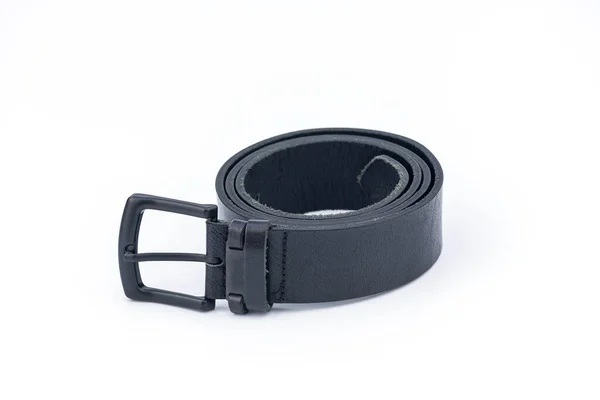 Classic Black Heren Lederen Riem Met Een Metalen Gesp Witte — Stockfoto