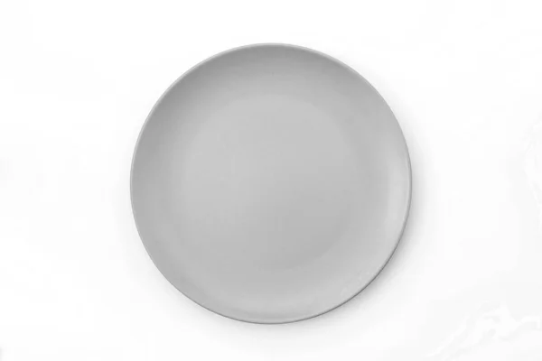 Empty Gray Plate Isolated White Background Top View — Stock Photo, Image