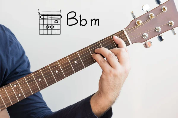 Apprendre Guitare Homme Avec Une Chemise Bleu Foncé Jouant Des — Photo