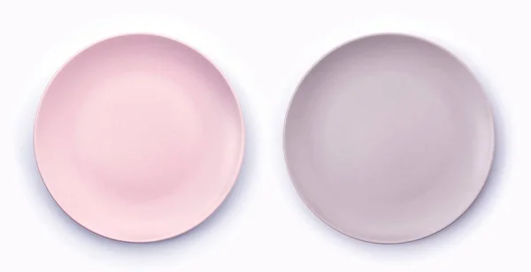 Pink Purple Empty Plates Collection Isolated White Background Top View — Stock Photo, Image