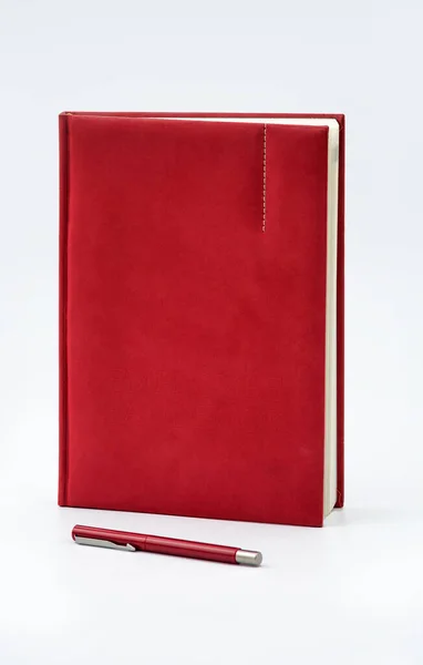 Carnet Rouge Stylo Rouge Isolés Sur Fond Blanc Concept Entreprise — Photo