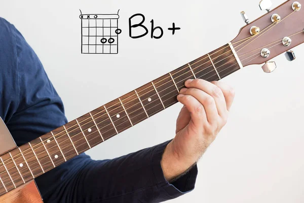 Apprendre Guitare Homme Avec Une Chemise Bleu Foncé Jouant Des — Photo