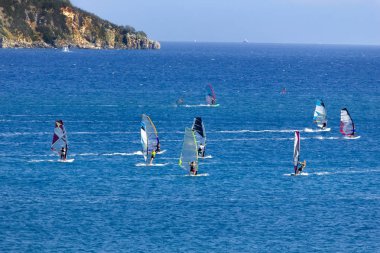 Rüzgar Sörfü Vassiliki Bay, Lefkada Adası, Yunanistan