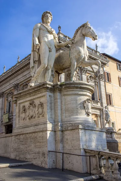 Posąg Pollux Jego Konia Piazza Del Campidoglio Kapitolu Rzym Włochy — Zdjęcie stockowe