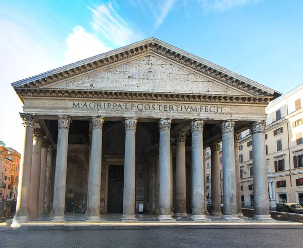 Antigo Templo Panteão Romano Vista Frontal Roma Itália — Fotografia de Stock