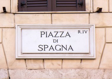 Sokak tabelası Piazza di Spagna, Roma, İtalya