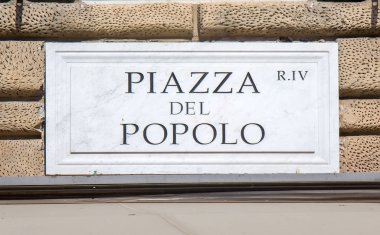 Sokak tabelası Piazza del Popolo Roma, İtalya