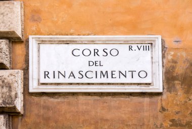 Sokak tabelası Corso del Rinascimento Roma, İtalya