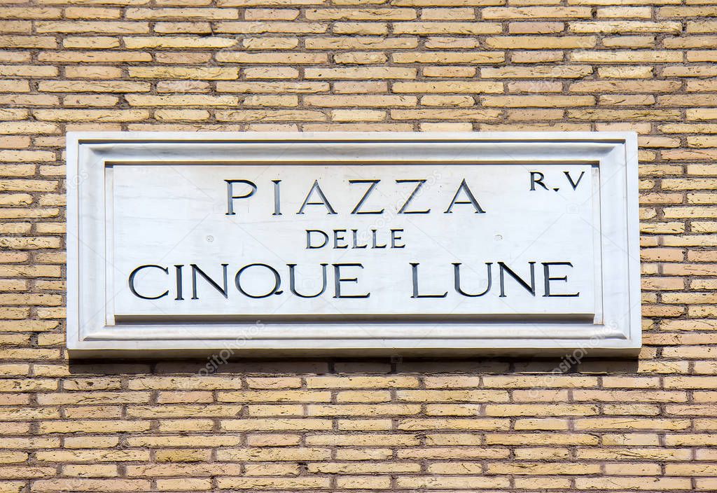 Street sign Piazza delle Cinque Lune in Rome, Italy