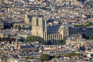 Notre Barajı Katedrali ile Paris 'in havadan görünüşü