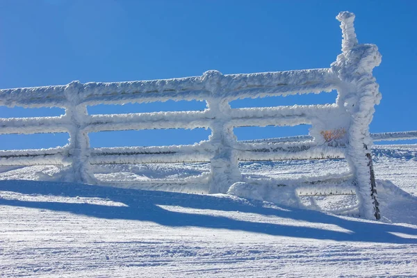 Recinzione di legno congelato sul sole — Foto Stock