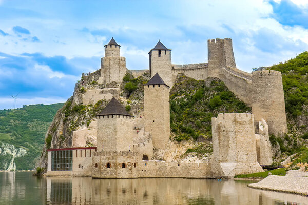 Restored medieval Golubac castle in Djerdap gorge in Serbia
