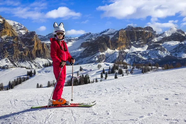 Girl on the ski mountain