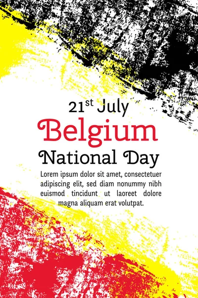 Illustration vectorielle Fête nationale de Belgique, drapeau belge dans un style grunge tendance. 21 juillet modèle de conception pour affiche, bannière, couche, salutation, carte d'invitation. Cartes de la fête de l'Indépendance. — Image vectorielle