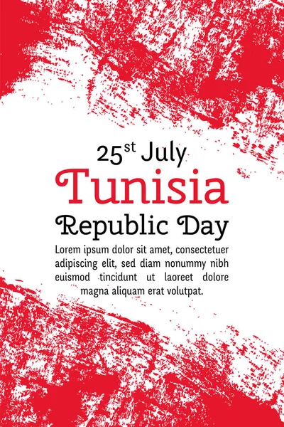 Illustration vectorielle Fête de la République de Tunisie, drapeau tunisien dans un style grunge tendance. 25 juillet modèle de conception pour affiche, bannière, couche, salutation, carte d'invitation. Carte de la fête de l'Indépendance. — Image vectorielle